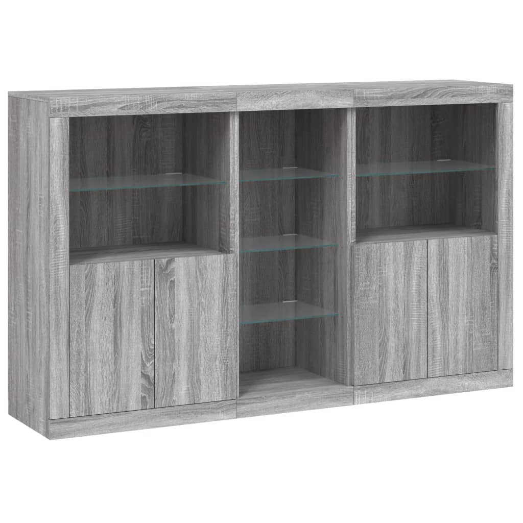 Sideboard with LED Lights Grey Sonoma 162x37x100 cm